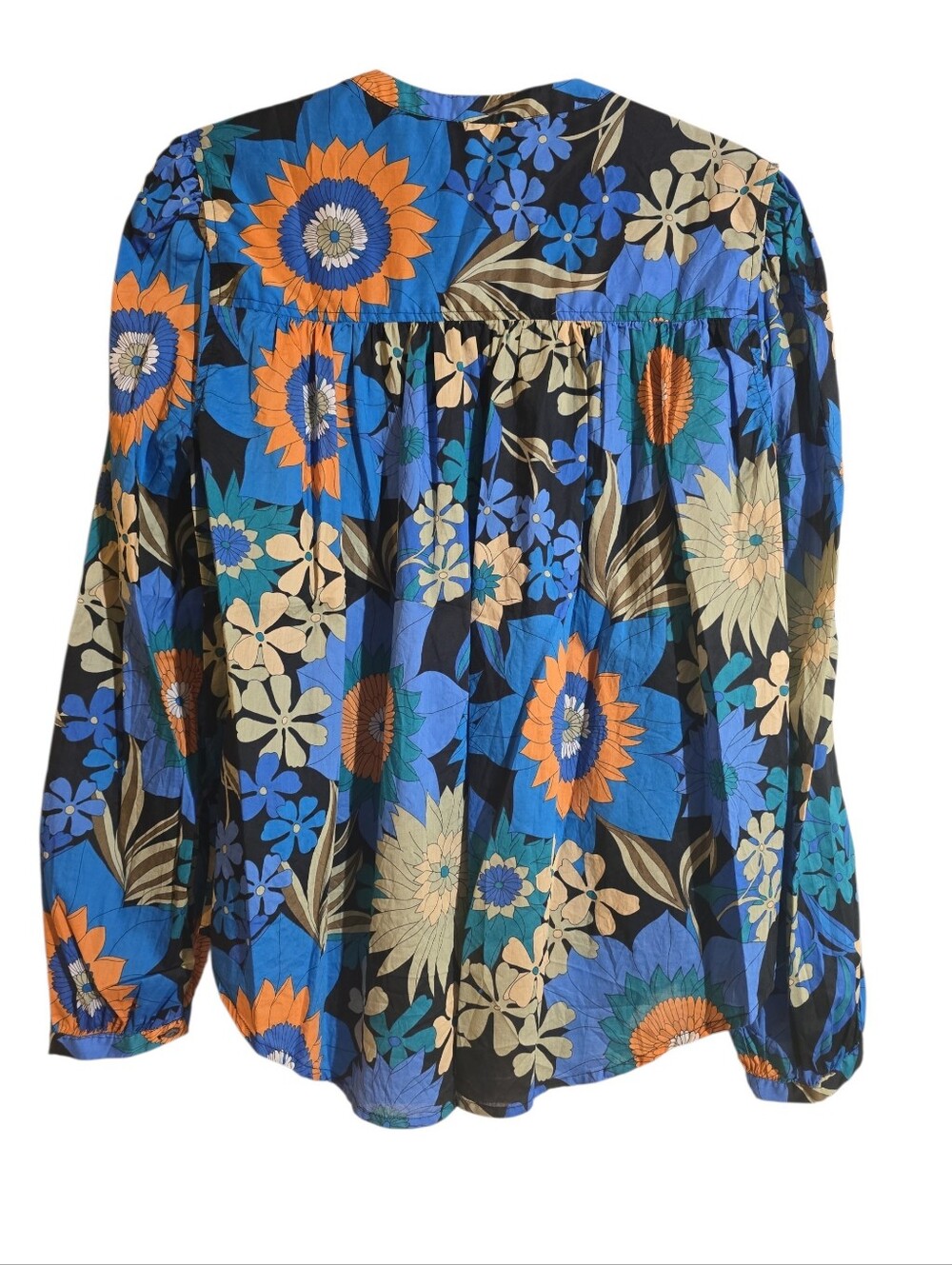 #144. Sonnet Azul Wildflowers Dynamic Floral Print Blouse - Picture 5 of 9